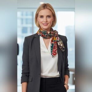 Kathie Lee Silk Scarf Tropical Leaf & Flower pattern 60 x 10 woman gift quality